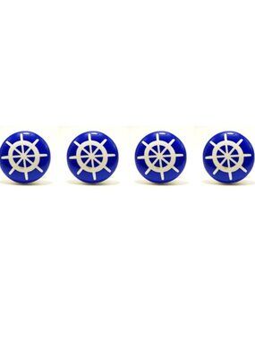 4 - Ship Wheel Ceramic Drawer Pull Knob Nautical Lake Coastal Beach Theme